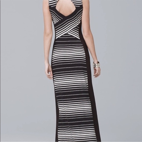 WHBM Black White Striped Illusion Side Slits Maxi Dress - Picture 2 of 9